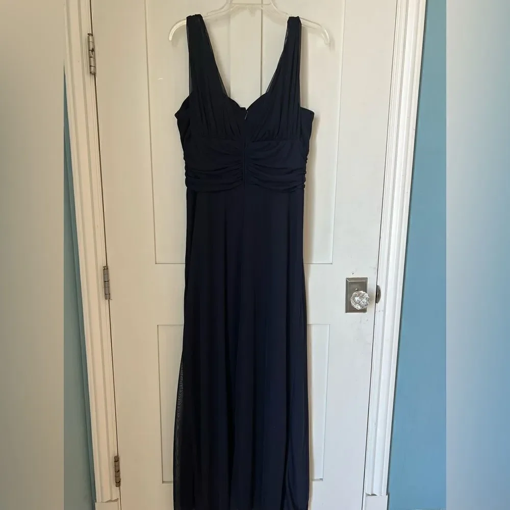 Betsy & Adam Navy Blue Full Length Chiffon Prom Bridesmaid Dress Gown sz 12